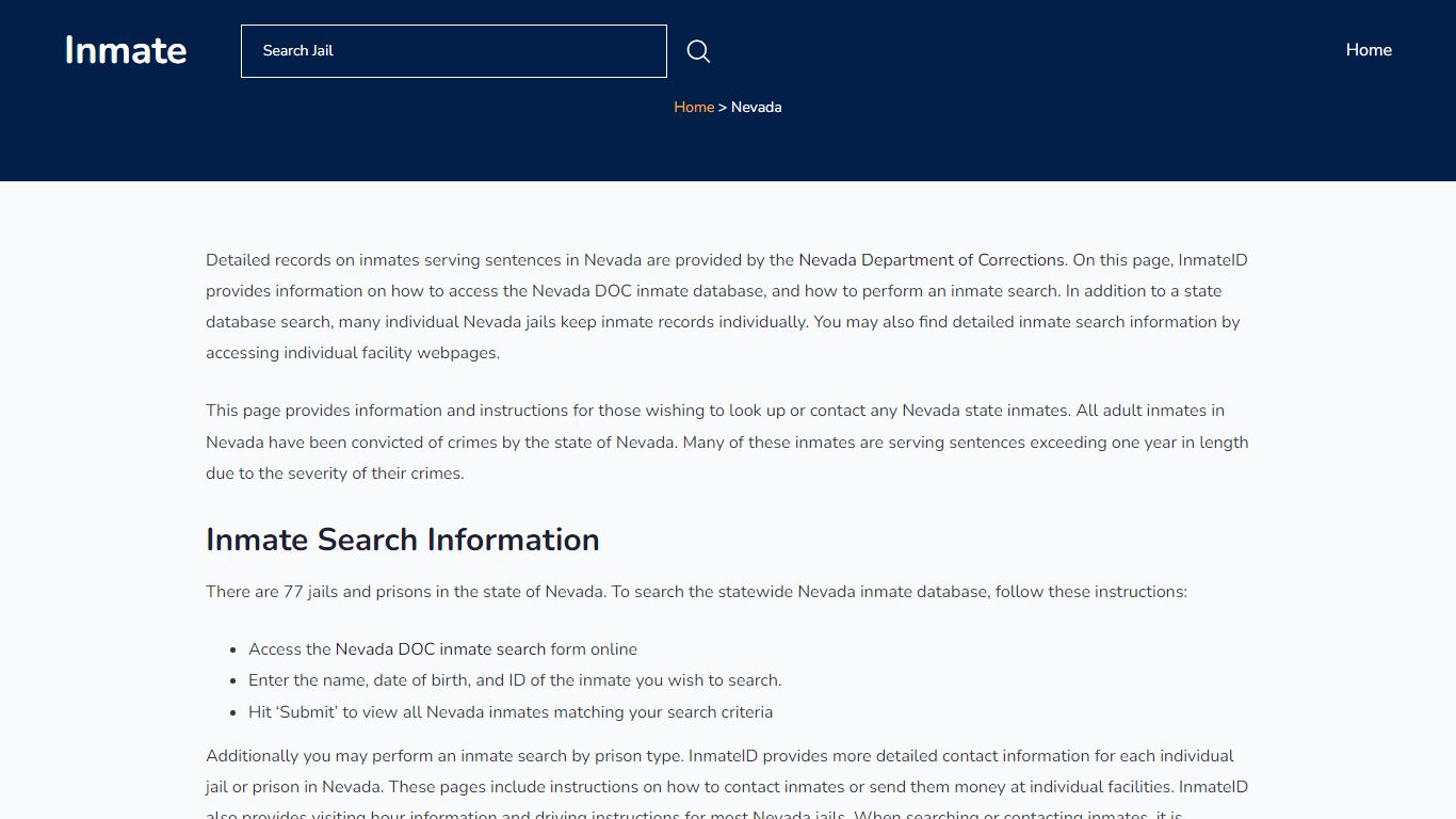 Nevada Inmate Search - Nevada DOC - InmateID