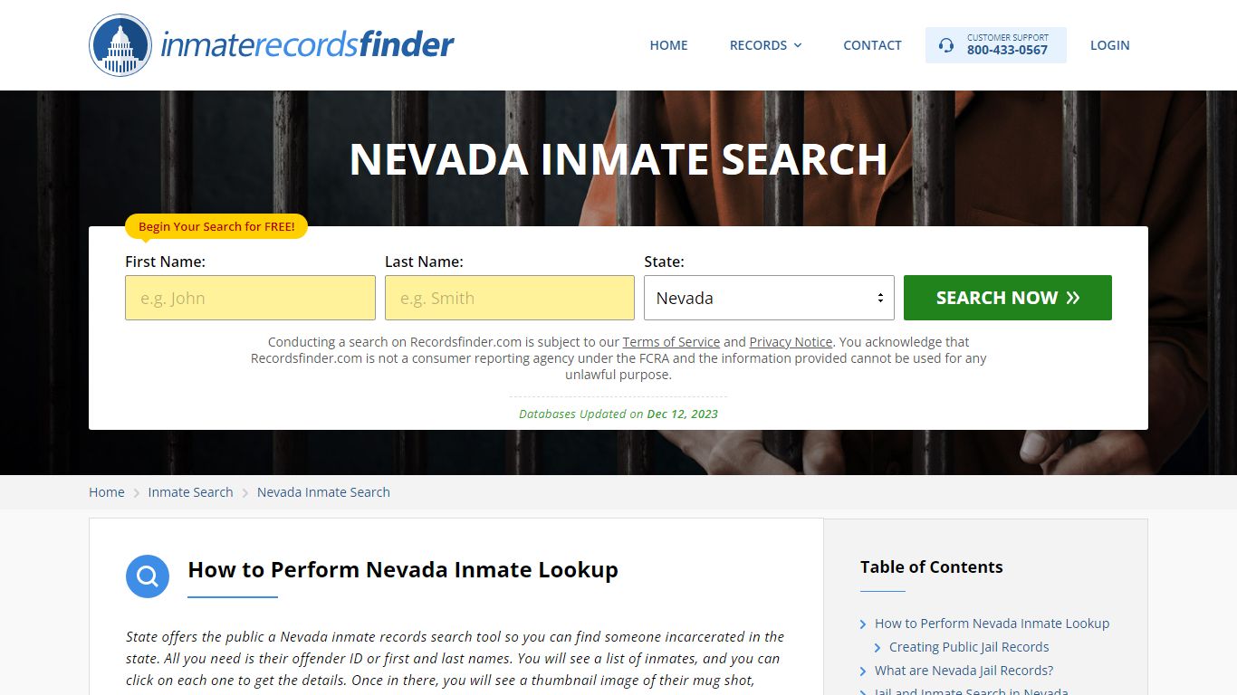 Nevada Inmate Search - Jail & Prison Records Online - Recordsfinder.com